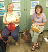 Carol and Eileen knitting.